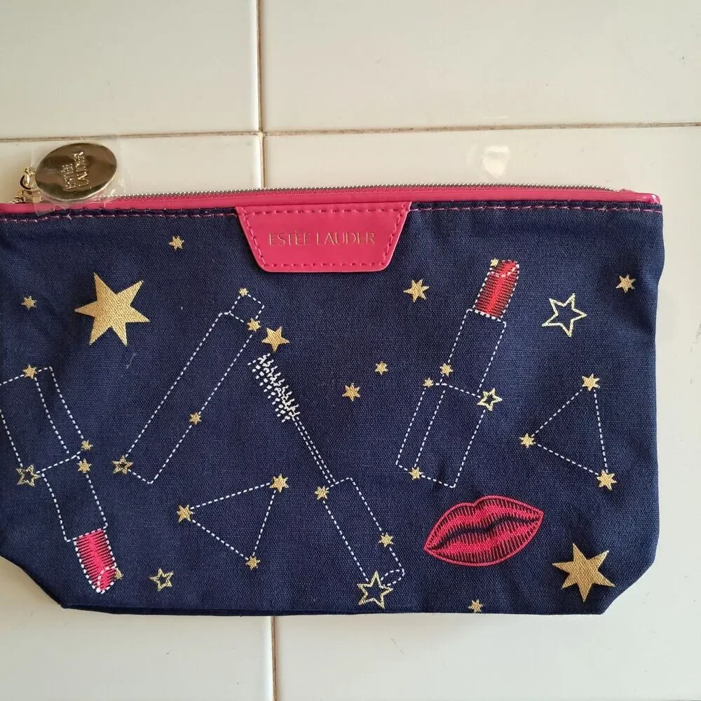 Estée Lauder Makeup Bag Navy Blue Constellations Lips Lipstick Pink Accent